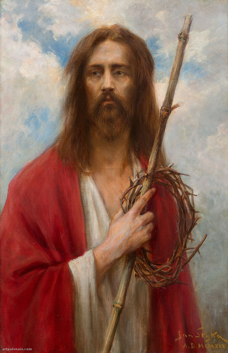 Jan Styka: Christ couronne d’épines en main. 1925. Huile sur toile. 102.5 x 66 cm. Collection privée (polswissart.pl).