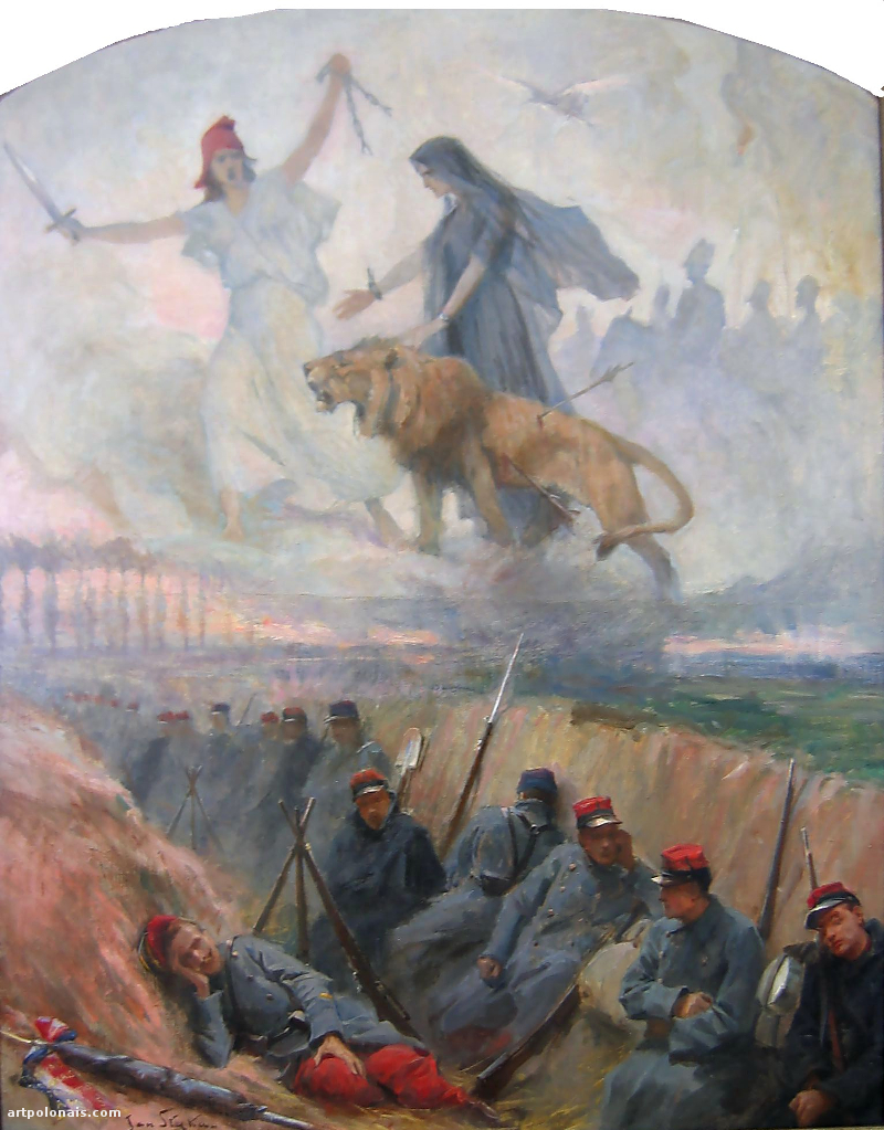 Jan Styka: Rêves de volontaires polonais dans les tranchées françaises. 1914. Musée National de Lublin.
